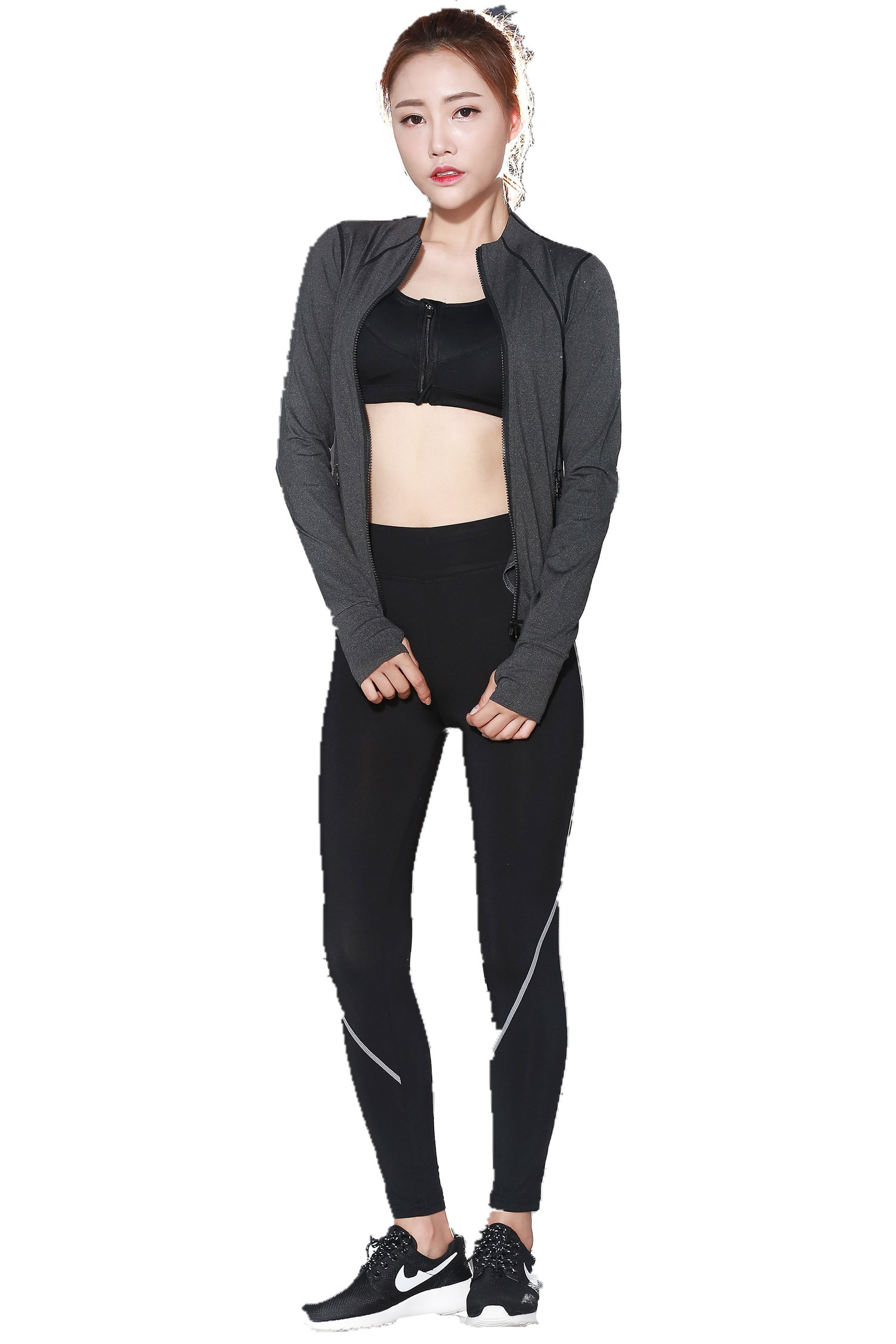 CPG Global High Quality Breathable 3 Pieces Sets Long Sleeves Gym Running Racerback Sports Bra with Yoga Pants T1016