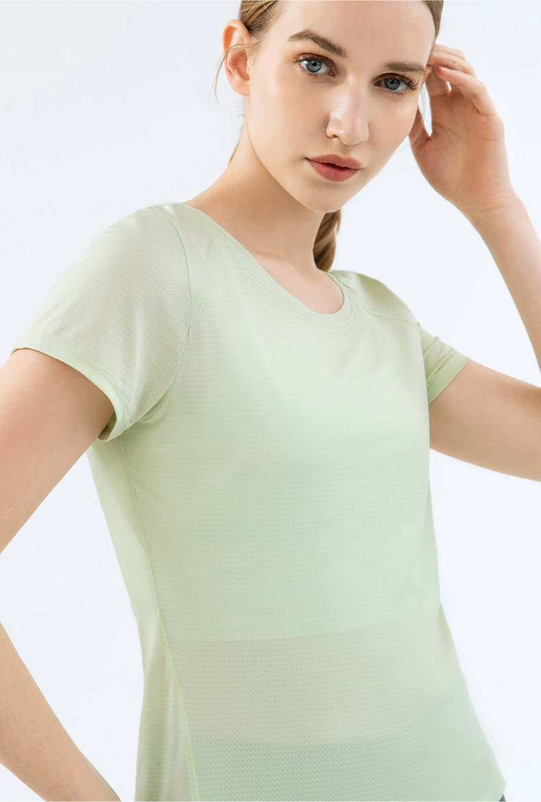 Green Nylon Ladies Yoga Tops Women Fitness Short Sleeve T Shirts