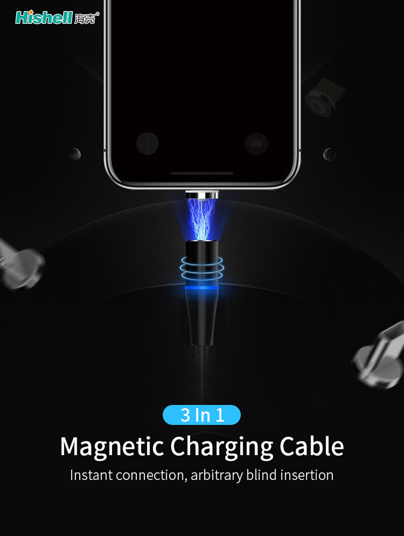 Aluminum Alloy Magnetic Charging Cable 3 In 1 360 Degree Rotating Multipurpose