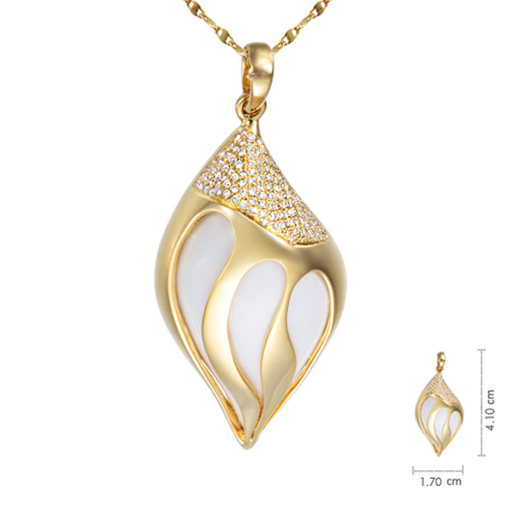 18K Yellow Gold Diamonds White Agate Drop Pendant Earrings Jewelry (GDSET005)