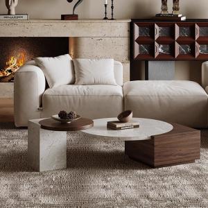 China Stone Central Coffee Table Natural Stone Top Wood Legs For Living Room And Hotel Use wholesale