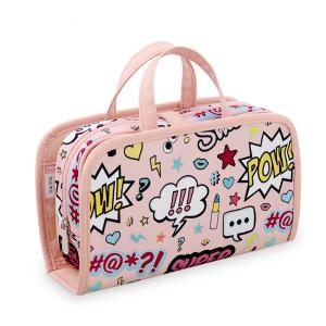 China Pink Cute Full Cartoon Pattern Polyester Cosmetic Toiletry Bag wholesale