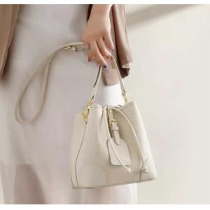 19cm 12cm Drawstring Crossbody Bag White Leather Drawstring Bucket Bag