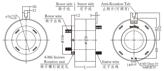 h70158 series H70158 Series Through Bore Slip Ring slip ring Drawing 