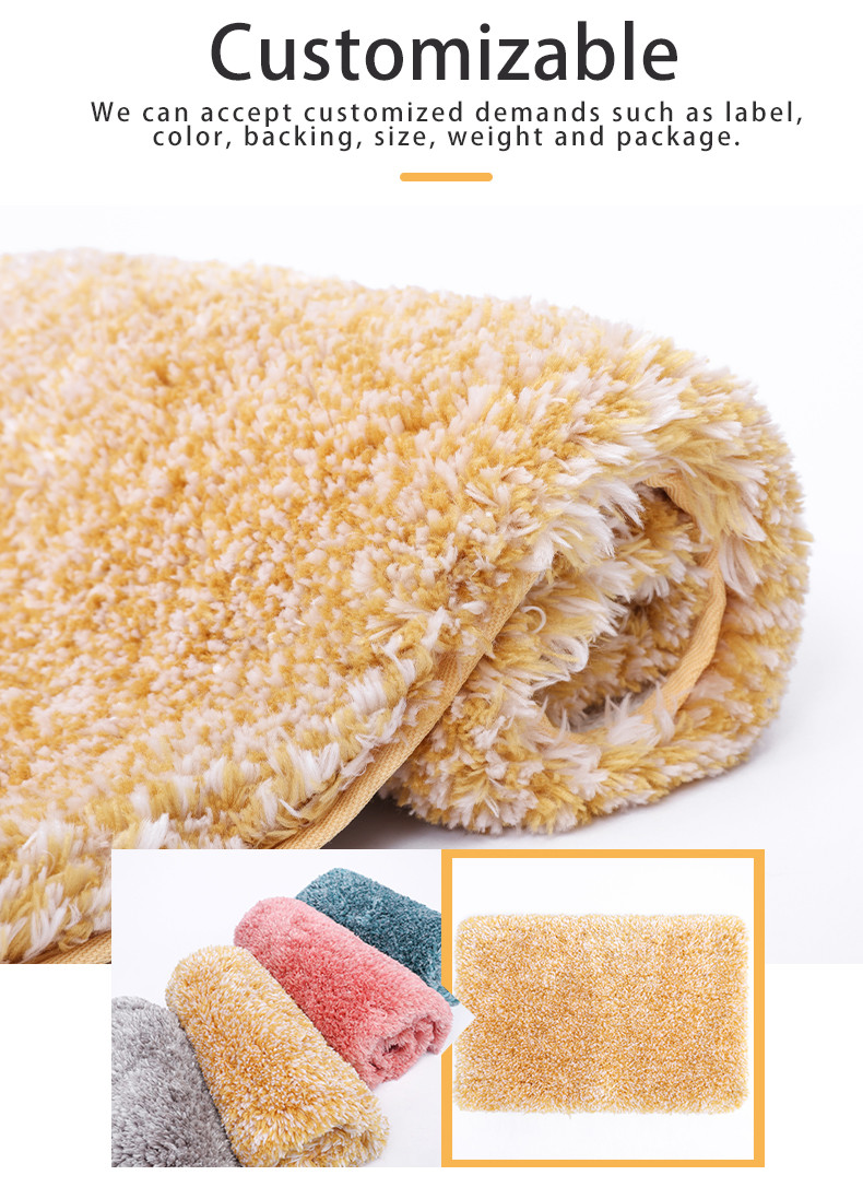 Yellow D4 Microfiber TPR Bakced Cozy Bathroom Rugs Water Absorption