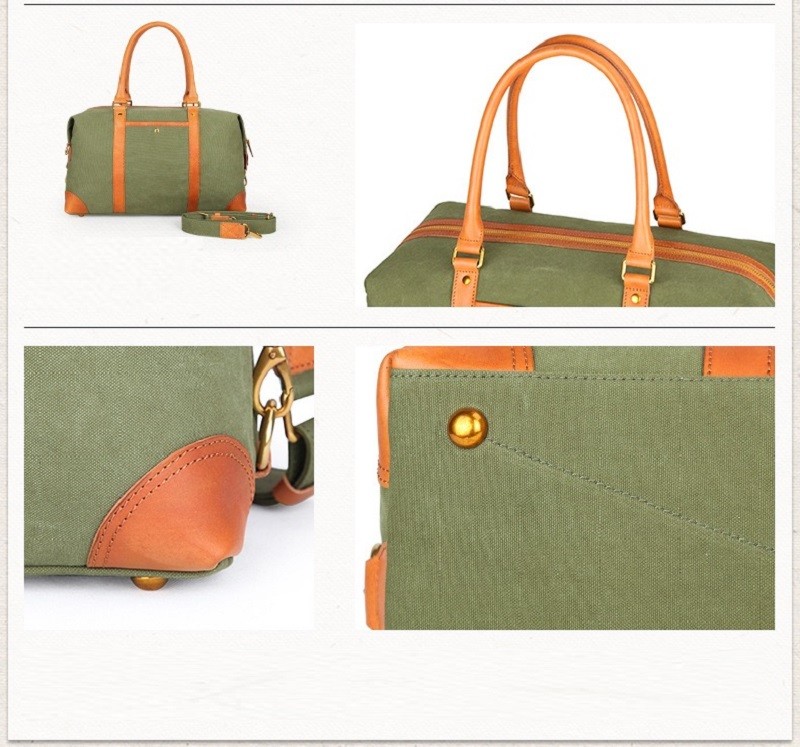 Luggage Vegetable Tan Washable Men'S Leather Canvas Travel Duffle Bag