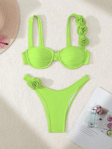 China Striped Floral Ruched Halter Design Bikini Swimsuit for Beach and Vacation wholesale