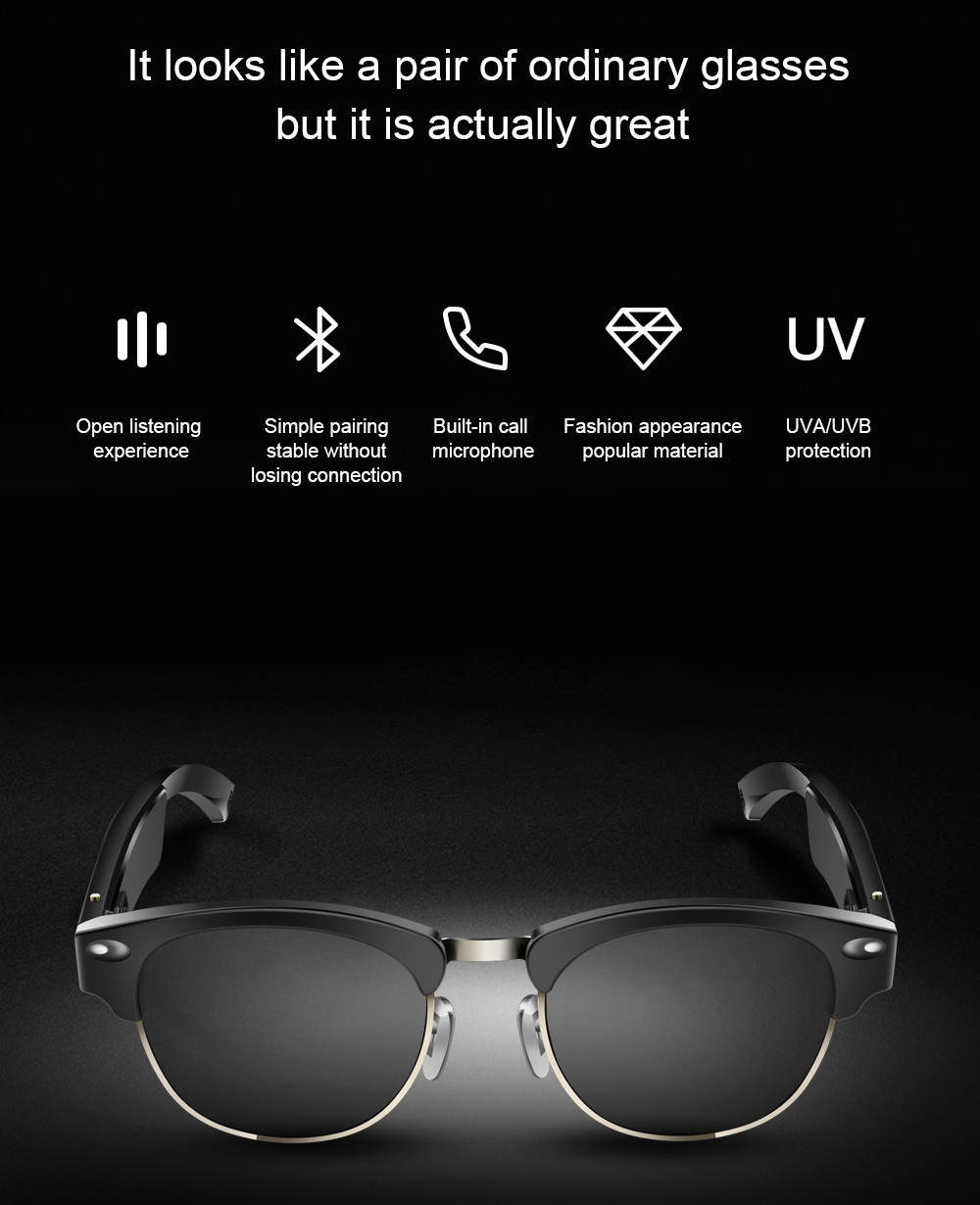 Audio Eyeswear Smart Bluetooth Glasses Anti-Glare UV400 Support ISO Android