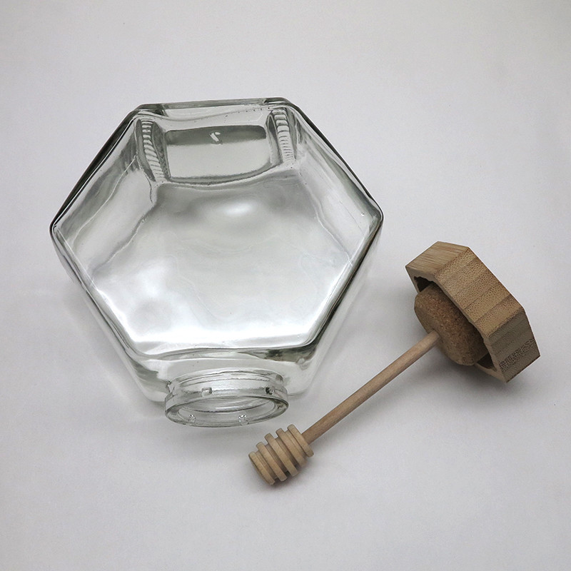 Hexagon Empty 240ml 380ml Glass Honey Jars With Dipper Eco - Friendly