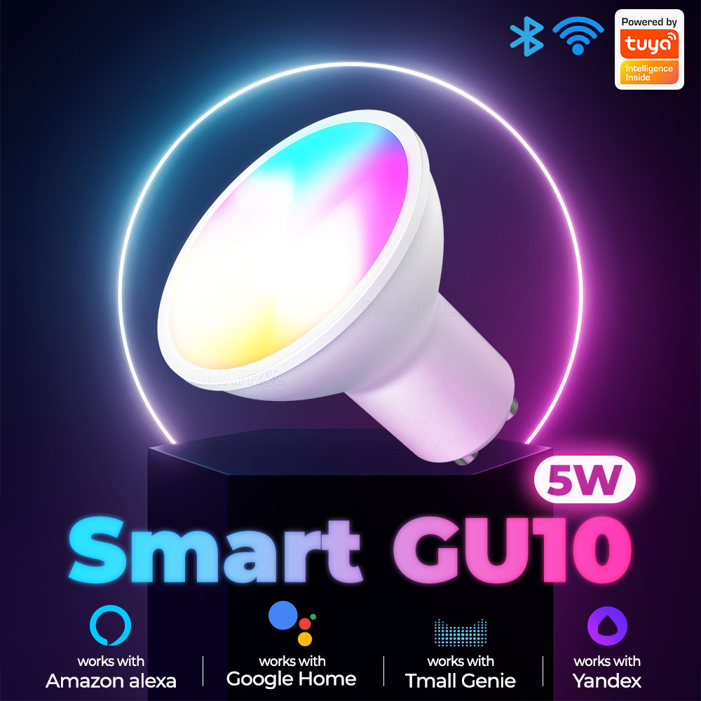 Smart Bulb RGBCW 5W Dimmable Lamps Remote control Work with Alexa Google Home Tuya GU10 WiFi Smart Light LED Bulbs