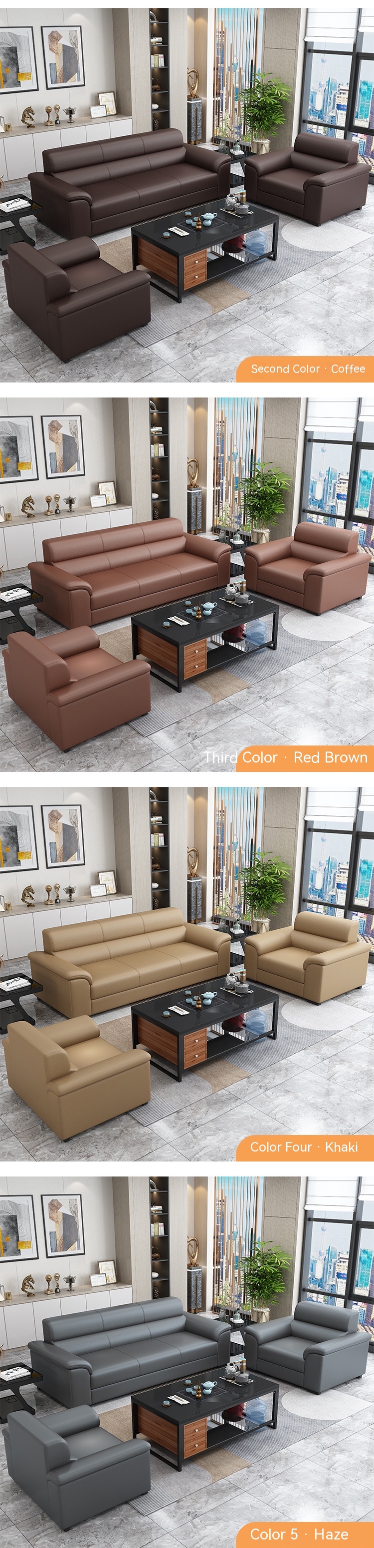 Office Reception Room Furniture Set Chinese Style Sofa and Napa Leather Coffee Table