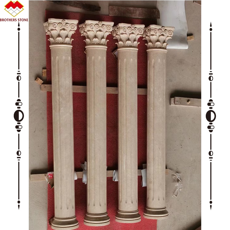 Hotel Solid Beige Cream Stone Roman Marble Pillar Carving Design for Construction