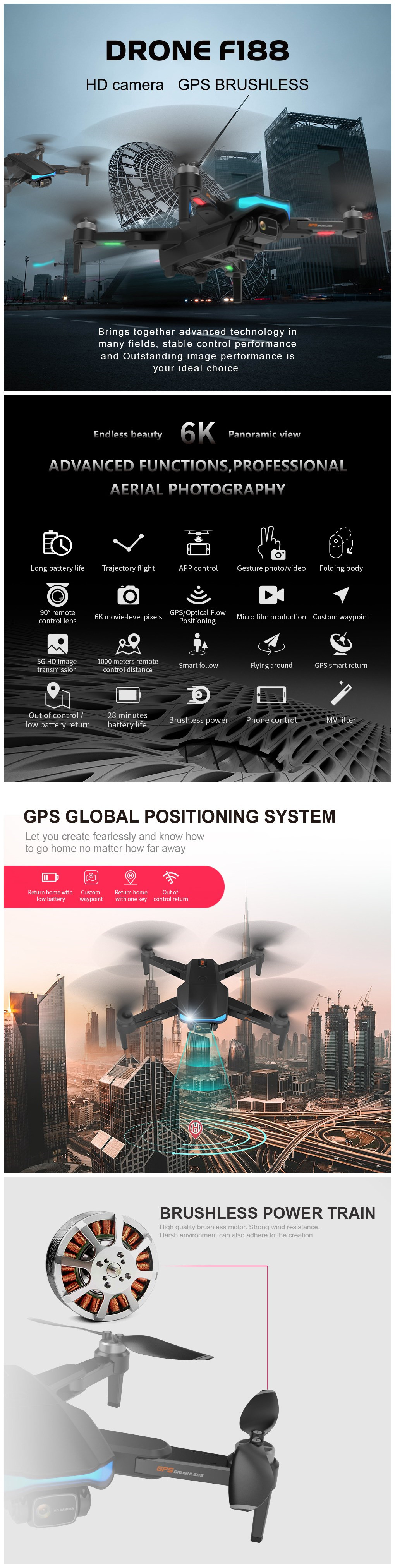Folding 5G Brushless GPS Drone with 6K HD Camera and 90 Degree Dual Lens Remote Control