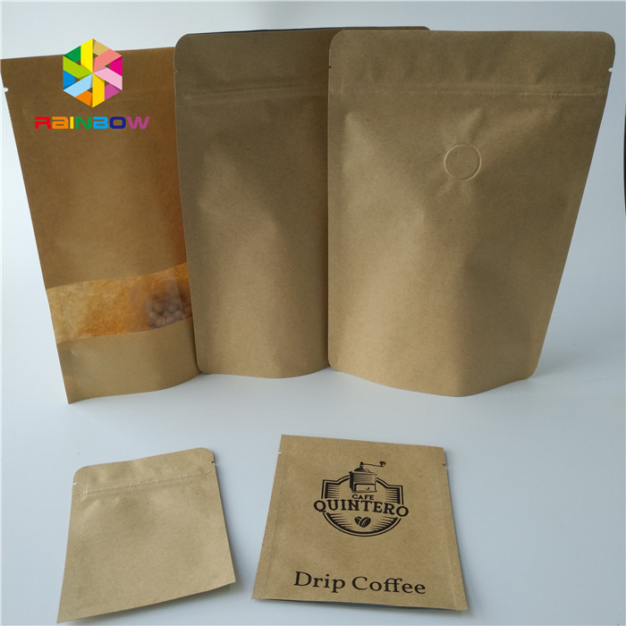 Brown Kraft Paper Heat Seal Packaging Bags Customized Size For Cookie / Coffee Beans