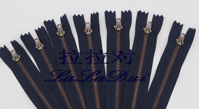 Antique Copper YG 5 Inch Metal Dress Zips Black / Navy Or Blue Tape Customized