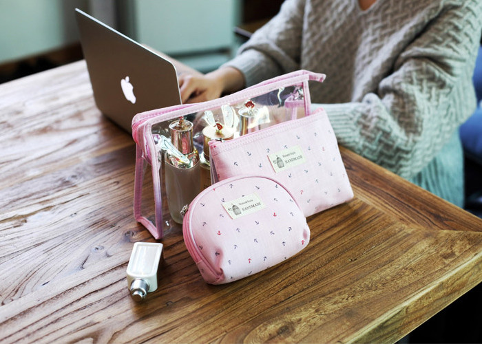Wholesale Luxury Transparent Clear PVC Makeup Pouch Toiletry Cosmetic Make Up Bag Set