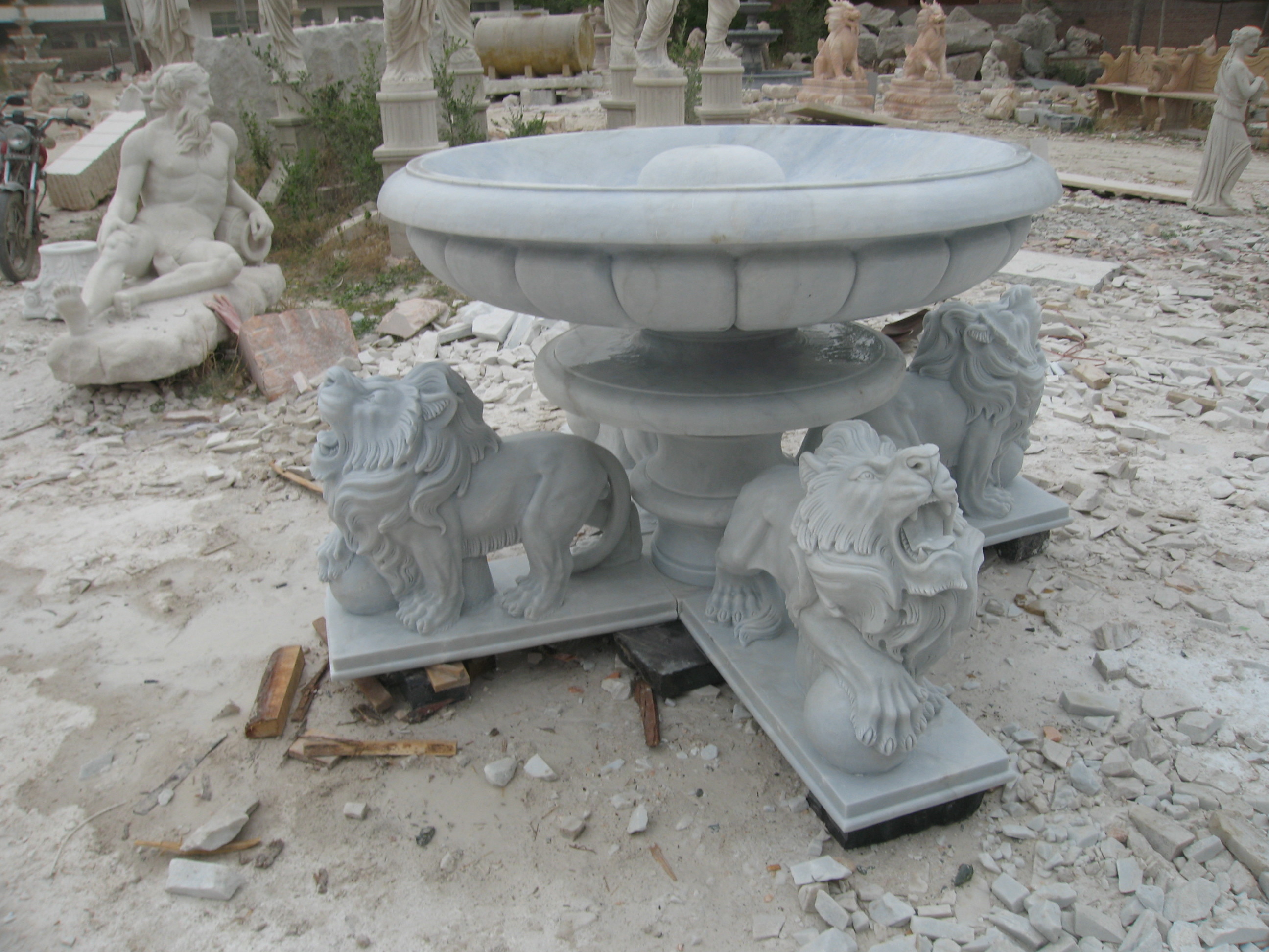 Man and Woman Statue Carved White Marble Stone Fountain
