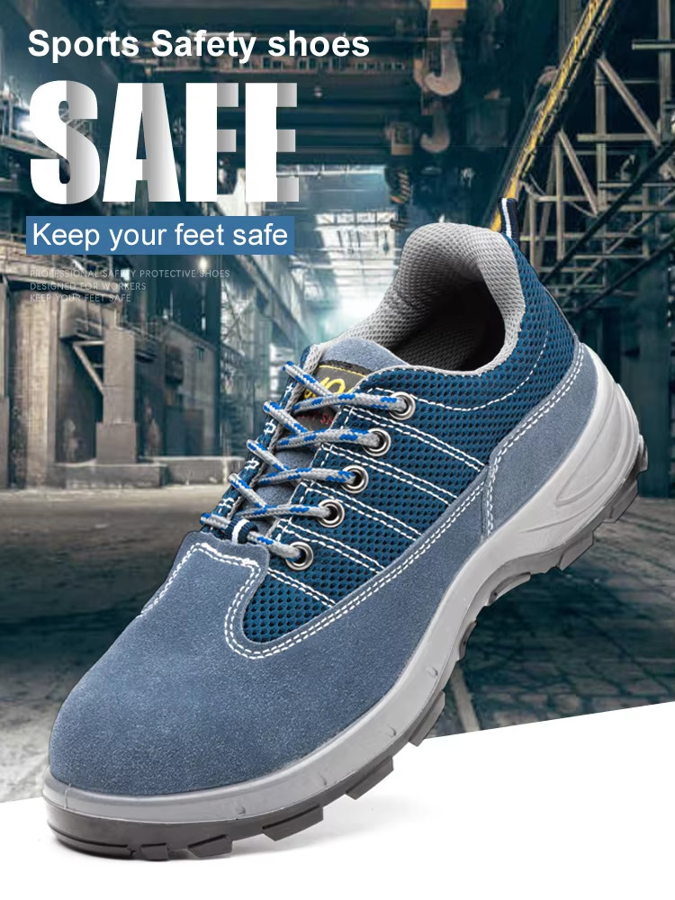 Comfort Genuine Leather Safety Shoes , Blue Sports Work Shoes For Men'S Working