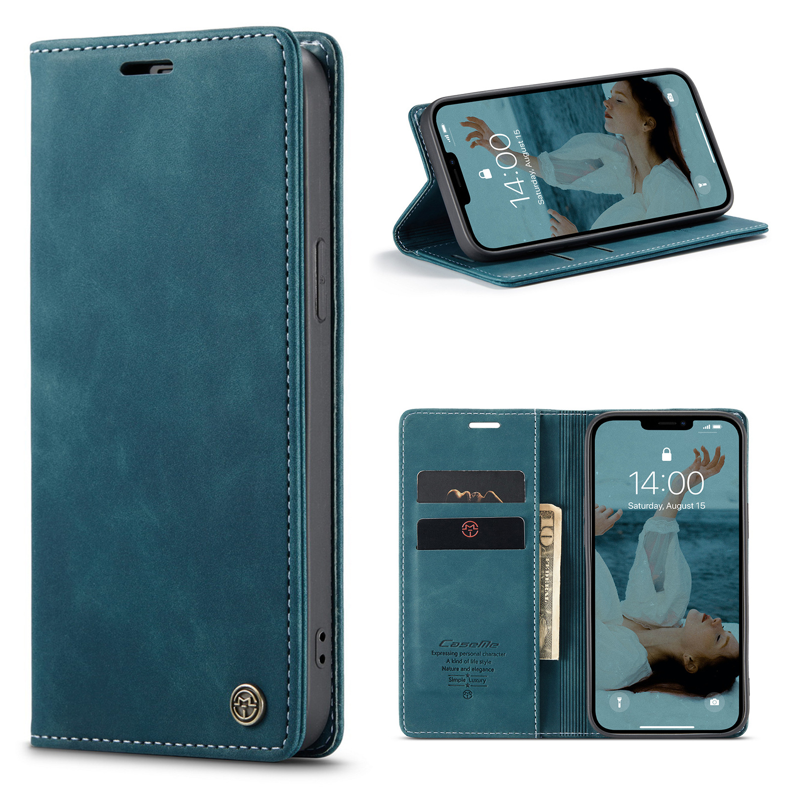 CaseMe 15 Pro Phone Case TPU Leather Back Cover with Card Magnetic Holder and Test