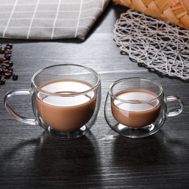 OEM High Borosilicate Handle Heat Resistant Double Wall Clear Coffee Glass