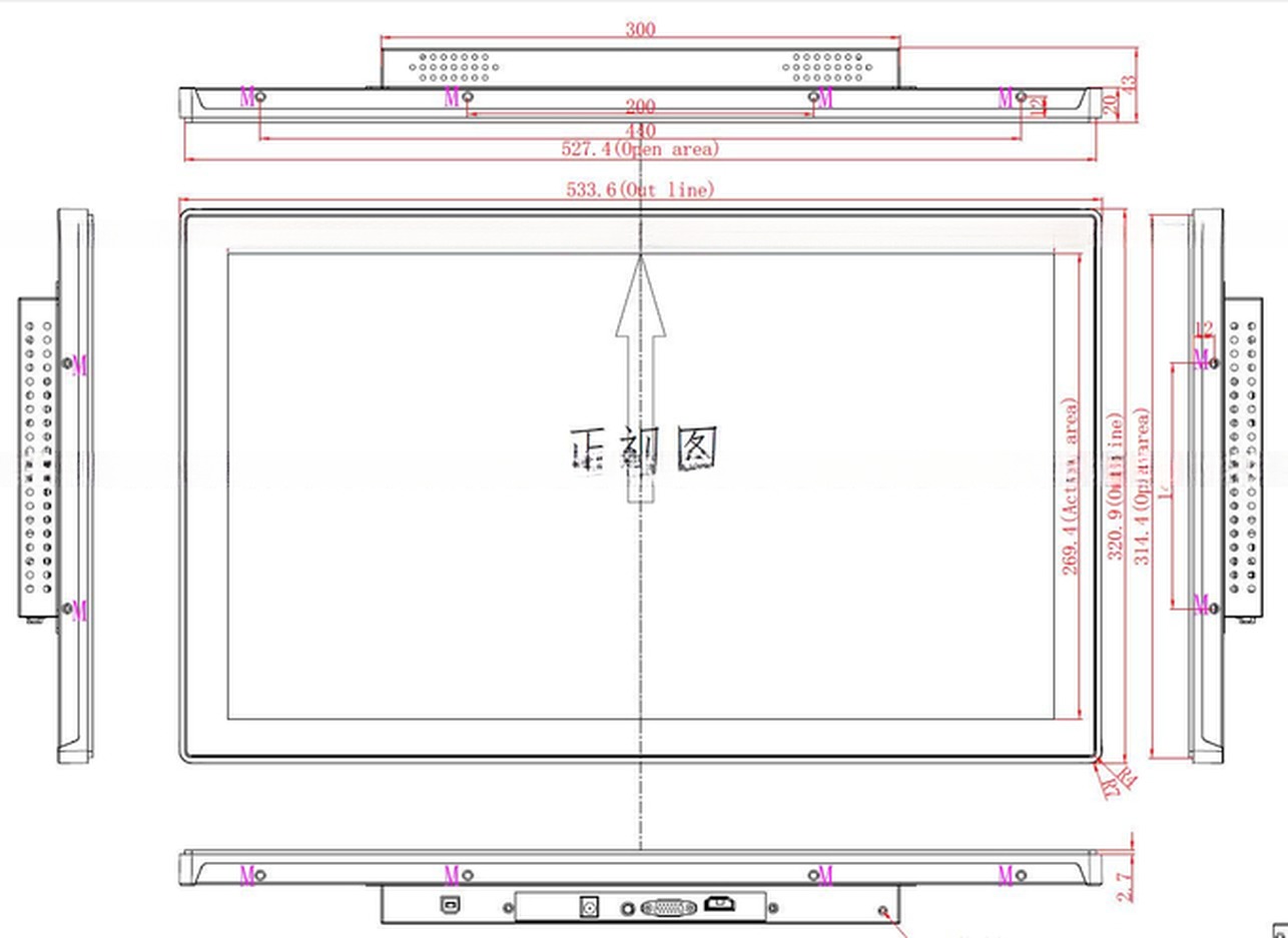 Embedded 21.5 22 Inch Open Frame Industrial TFT LCD Monitor With VGA HDMI DVI Input Ports