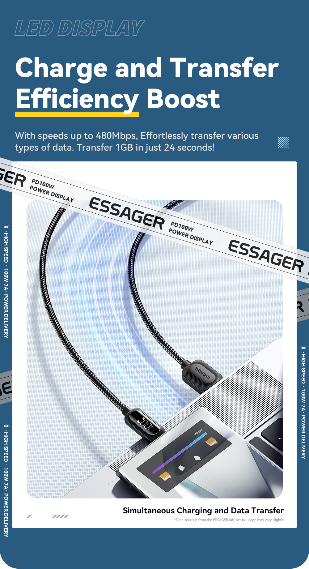 Cotton Yarn USB A To Type C Cable 100W ESSAGER ES-X57 Series