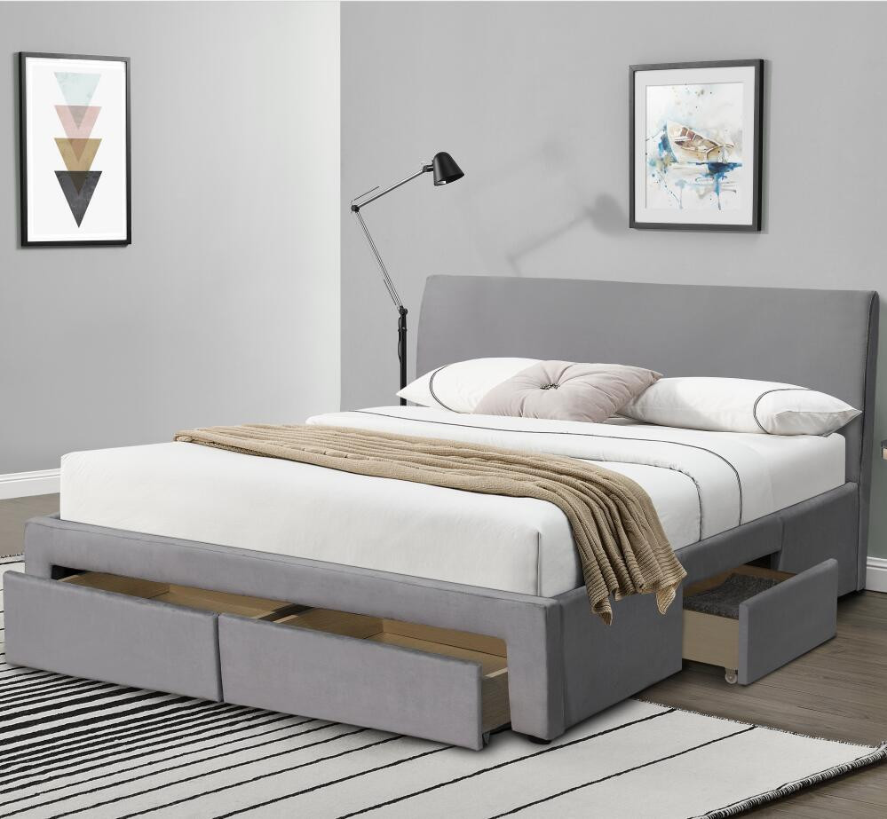 4 Drawer Hidden Sliding Storage Bed Grey Velvet Fabric SGS Certificate