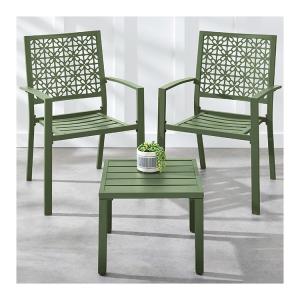 China Outdoor Furniture AJUNION Modern Steel KD Frame Garden Set Stackable Chair Bistro Set wholesale