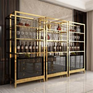 China Kitchen Golden Stainless Steel Wine Cabinet Display Shelving Customized wholesale
