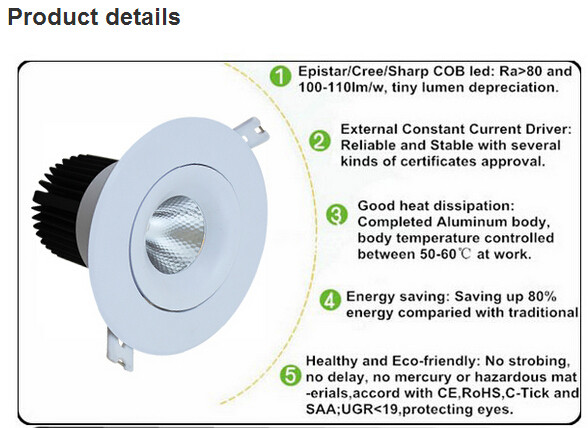 Aluminum material LED COB downlight 0.9 power factor Anenerge 30W COB LED down light 140mm cut hole