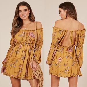 China Boho Summer Printed Mustard Floral Mini Women Casual Dresses wholesale