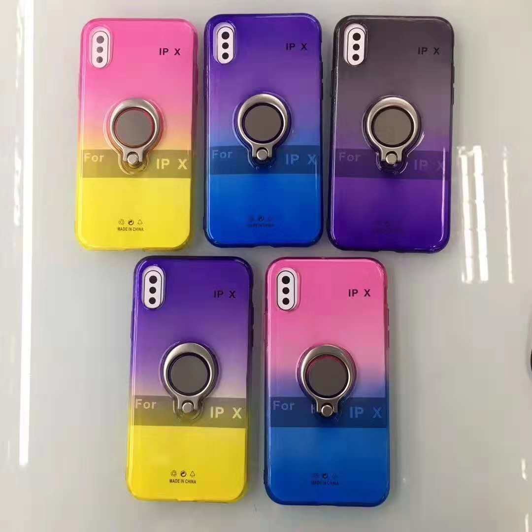 Double Color Gradient Ring Magnetic Car Mount Holder Soft TPU Case Back Cover For Oppo F5/A73/A79 R11S plus A5/A3S FINDX