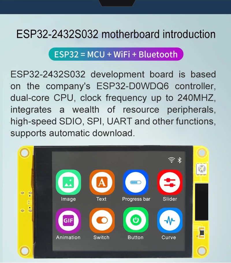 ESP32 display supports Bluetooth and WiFi with a 3.2-inch display 240*320
