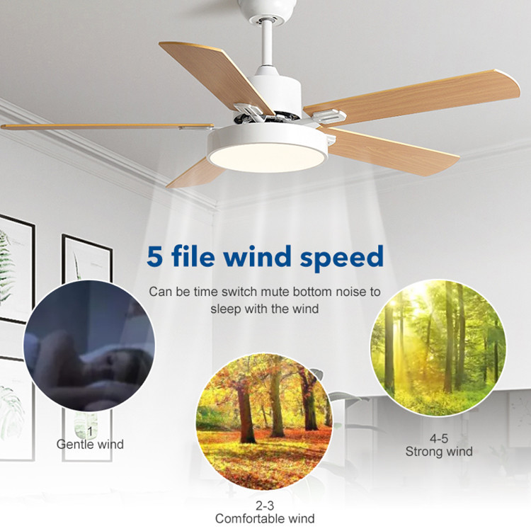 Household 52 Inch DC Motor Solid Wood 5 Blades Modern Home Decor Mute Bldc Led Ceiling Fan With Light Remote Control