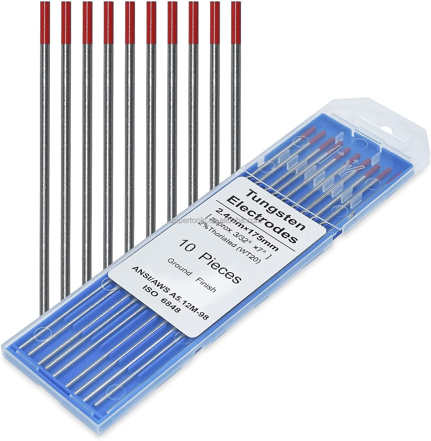 10-pack Red Tungsten Electrodes 2.4mm*175mm for TIG Welding Welding Current 40-230A