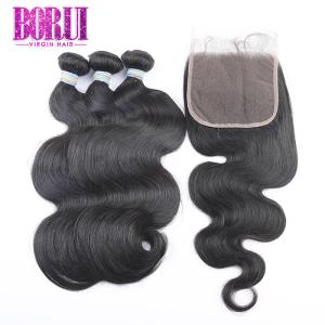 China 10A Grade Brazilian Virgin Human Hair With Lace Closure No Shedding BORUI wholesale