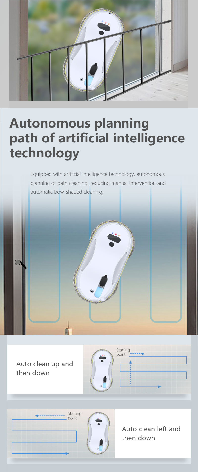 App-Controlled Portable Cordless Glass Cleaning Robot for Window Washing in Household