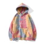 Blue Pink Oversize Tie Dye Hoodie Unisex Drawstring Hooded Sweatshirt For