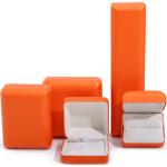 Custom Logo Rectangle Orange Leather Jewelry Box for Luxury Bracelet Necklace