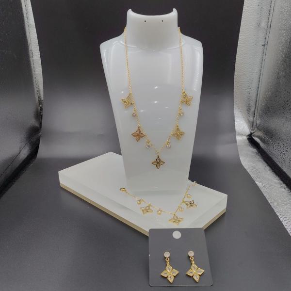 Newest Gold Color Stainless Steel Earring ,Necklace , Bracelet Sets with stone