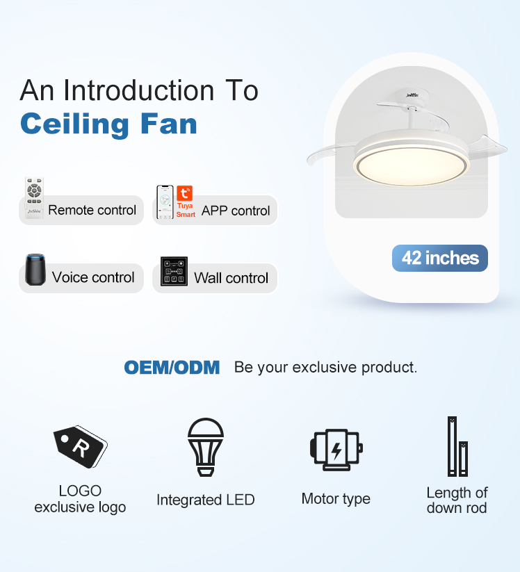 1stshine LED Ceiling Fan with Retractable Blades and Remote Control 3 Color LED Light