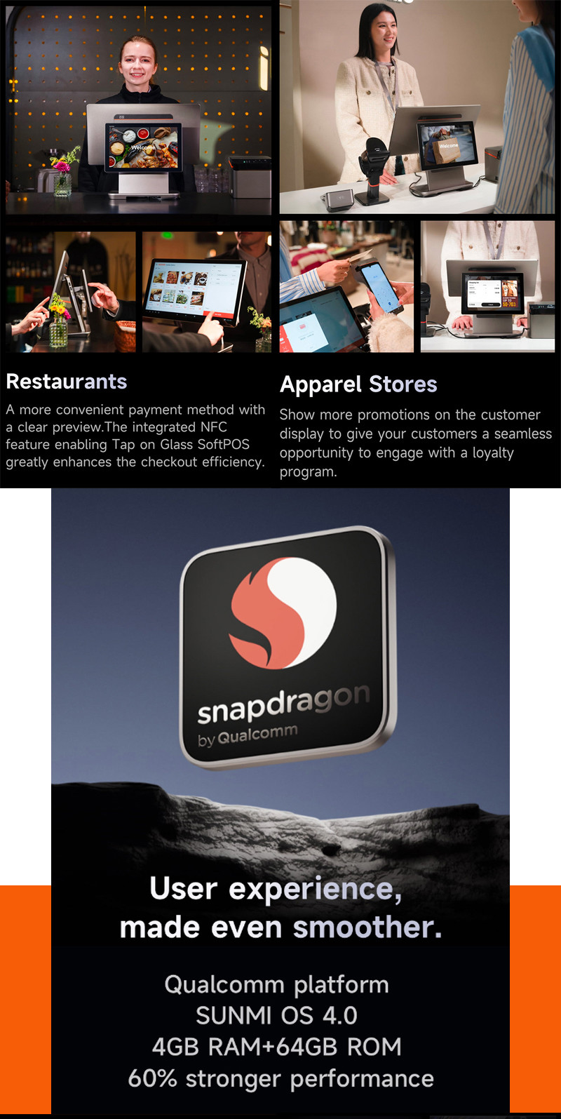 Customizable Android POS For Software Provider In Catering Retail Store And Transportation With NFC Tap On Glass Support