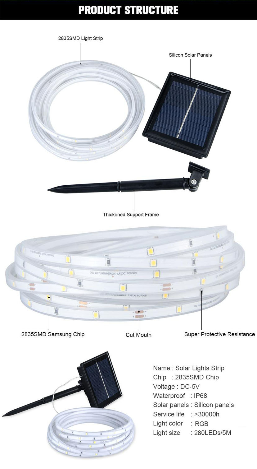 CE Heatproof Solar Tape Lights , Remote Control Solar Powered Outdoor Strip Lights