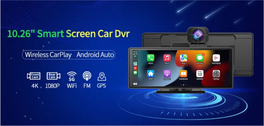 4K 10.26" Car DVR Android Carplay Dashboard Auto ADAS WiFi Dash Cam