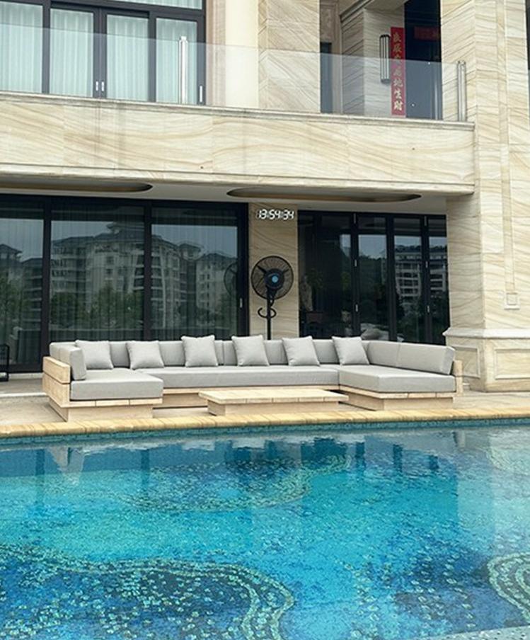Solid Teak Wood Garden Sofa Set Outdoor Modular Lounge With High Rebound Sponge Cushion