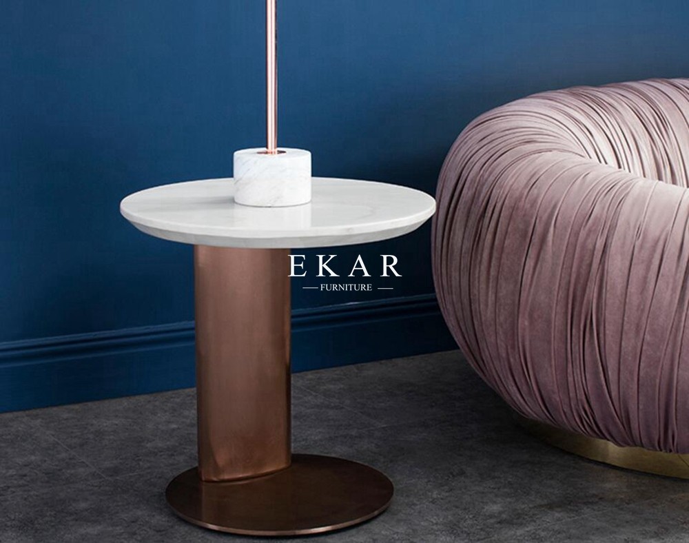 Living Room Round Modern Marble Top Stainless Steel Side Table