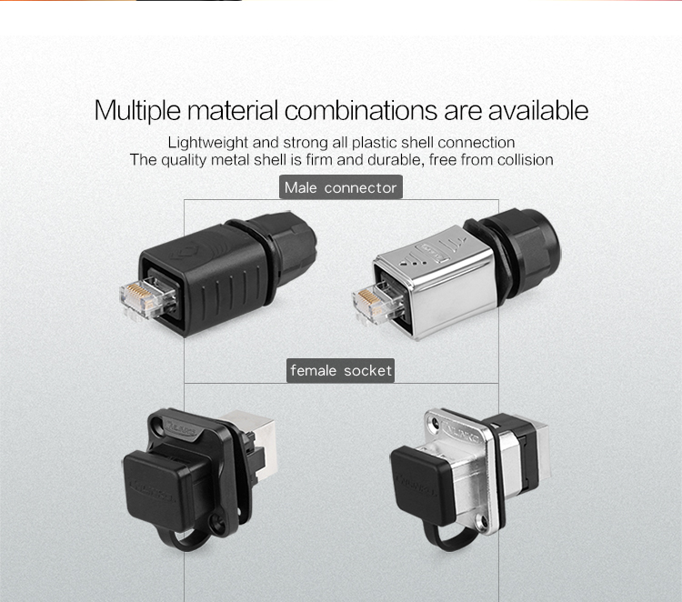 IP67 Waterproof RJ45 Connector Plug to Socket Panel Mount Connector RJ45 Network Cable RJ45 Male Cat6 Connector