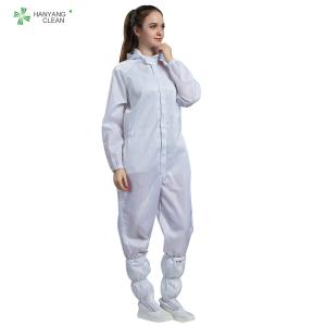 China S - 5XL Clean Room Garments Dust Free White Color Hooded Overall With Carbon Fiber wholesale