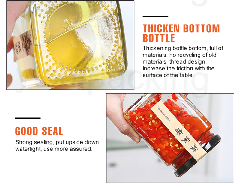 Food Storage Square Glass Jars , Portable 4 Inches Wide Mouth Glass Jars