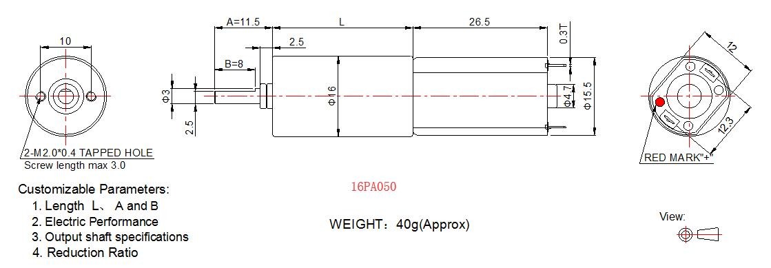 16PA050 Micro DC Gear Motor , 3v 6v 12v Robot Planetary Gearbox Diameter 16mm